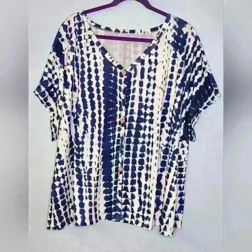 Shein Curve blue and white tie die short sleeve long top size 4XL